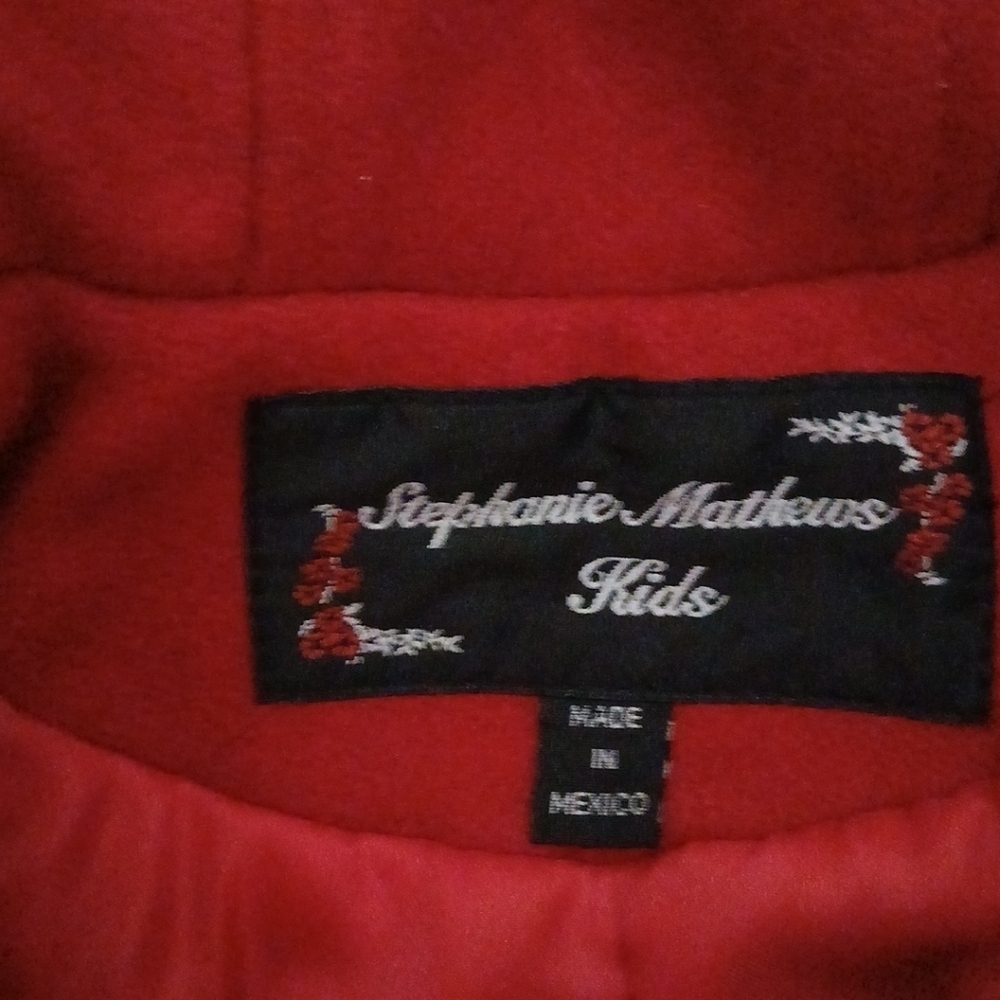 Stephanie Matthew's Hooded  Girl's Red Wool Double Breasted Coat Size 2T - Picture 4 of 7